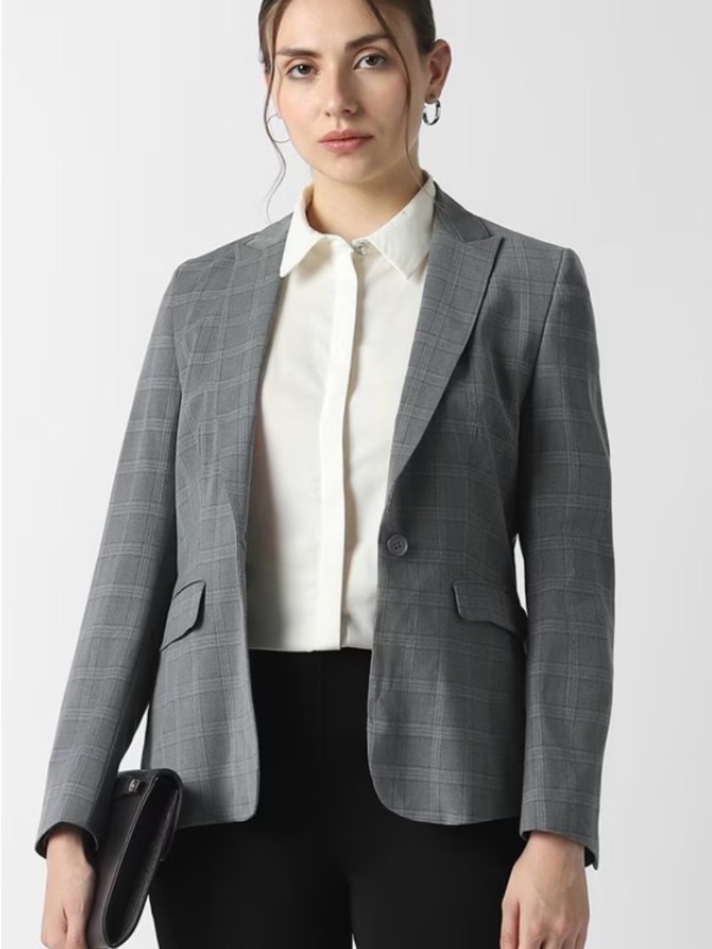 Van Heusen Gray Plaid Single-Button Blazer